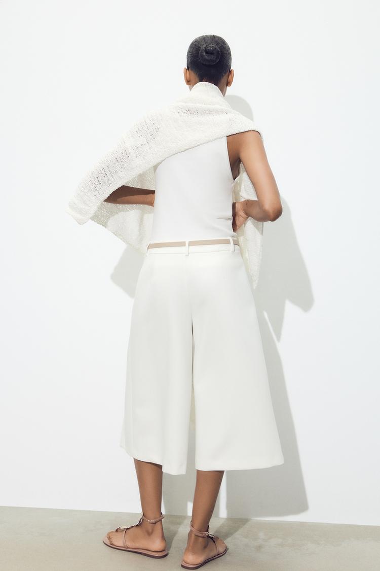 Long Pleated Bermuda Shorts with Belt