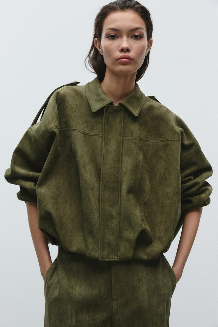 Suede-Effect Bomber Jacket