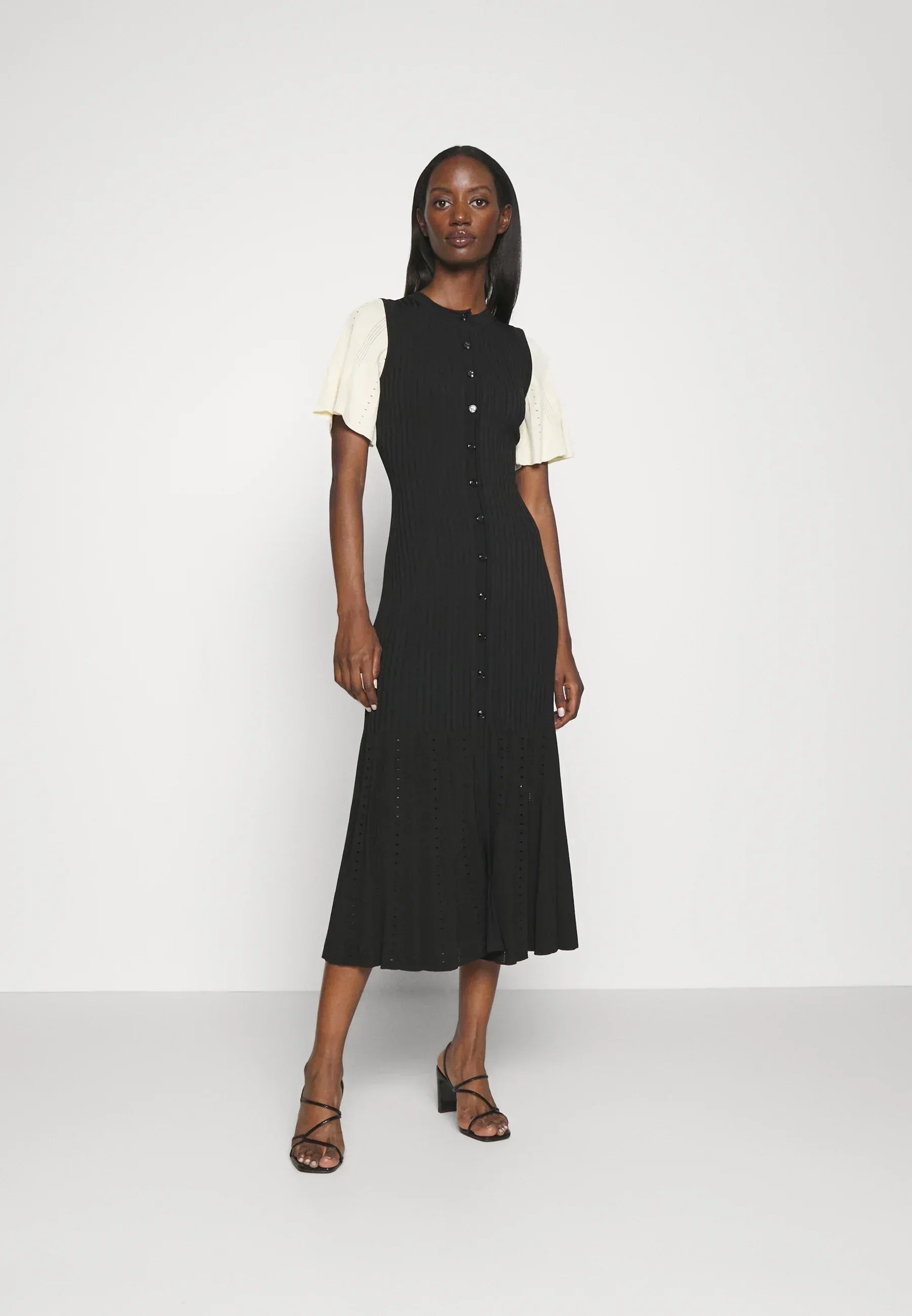 Two-Tone Knit Dress with Flared Sleeves