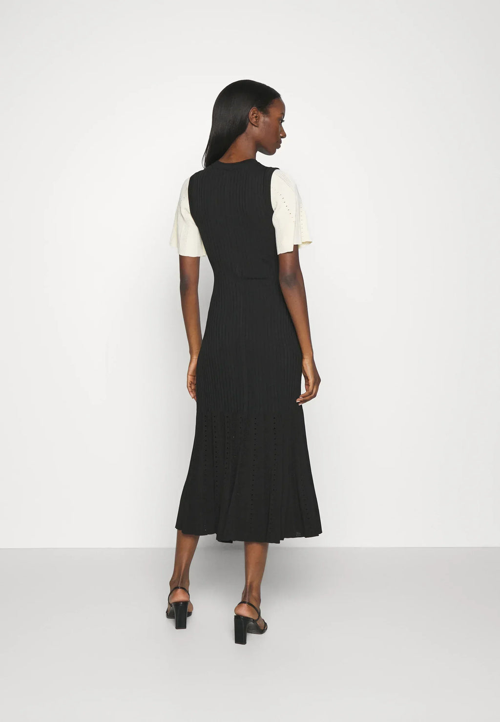 Two-Tone Knit Dress with Flared Sleeves