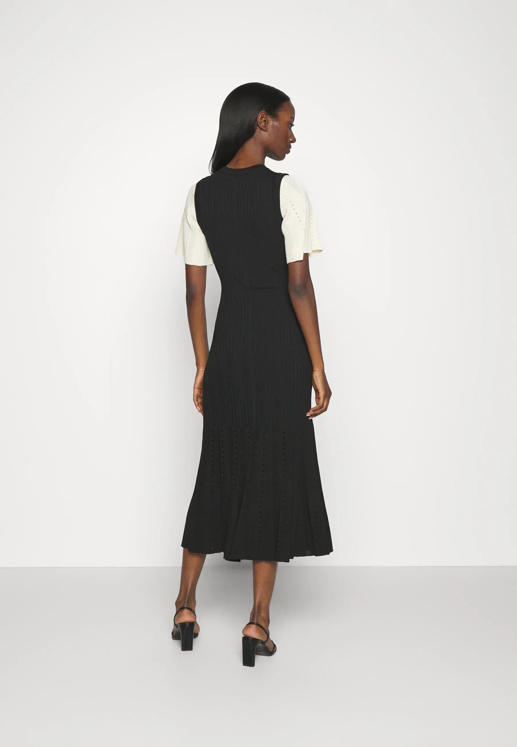 Two-Tone Knit Dress with Flared Sleeves