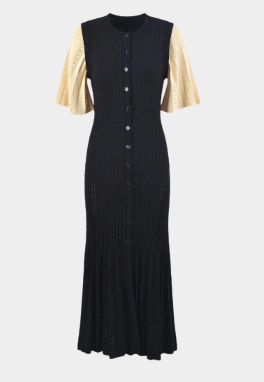 Two-Tone Knit Dress with Flared Sleeves