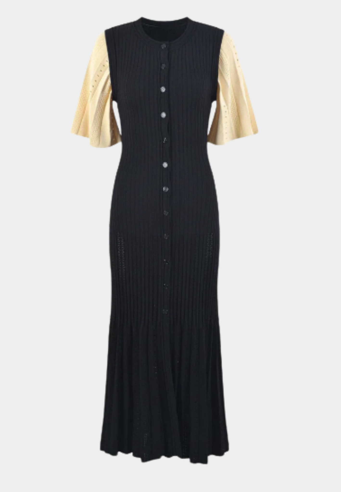 Two-Tone Knit Dress with Flared Sleeves